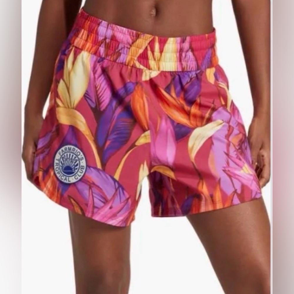 FARM Rio x Adidas Shorts Womens Gym Run M Pink Yellow Tropical ClimaCool NWT
